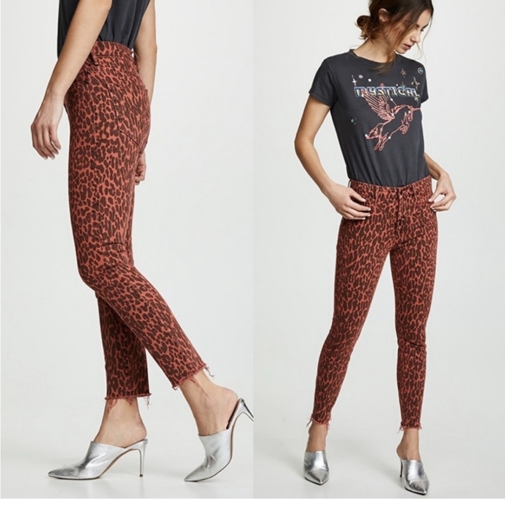 Mother High‎ Waisted The Looker Ankle Fray Animal Attraction Print Jeans NEW